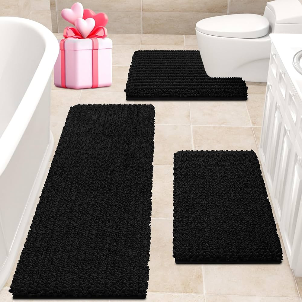 ACCUMTEK Upgrade Extra Large Black Bathroom Rug Set 3 Pieces Ultra Soft, Thick Absorbent Bath Mat... | Amazon (US)
