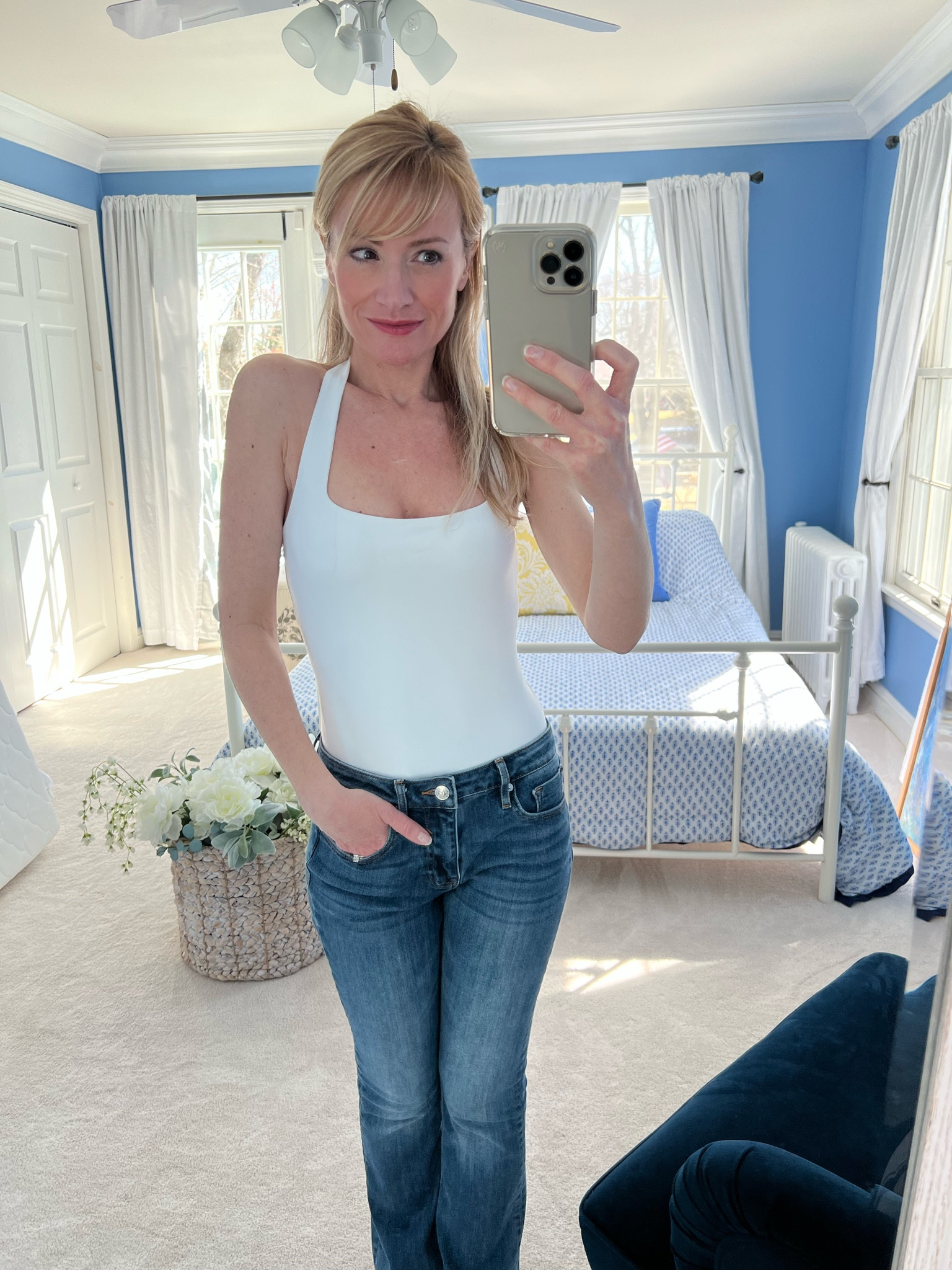 Loving my halter white bodysuit from Abercrombie and my Vigoss jeans

#springfashion #abercrombie #bodysuit

#LTKunder100 #LTKfit #LTKSeasonal