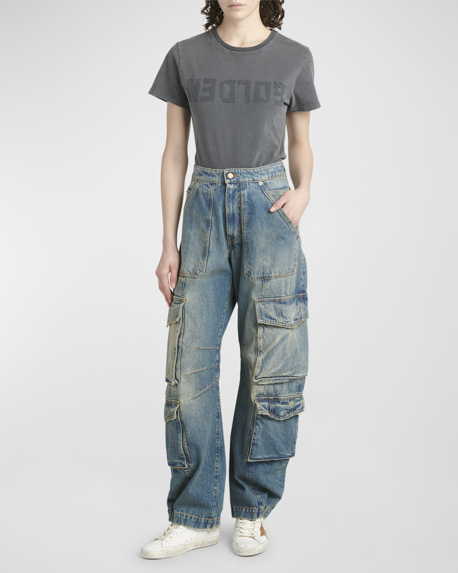 Low-Rise Wide-Leg Cargo Jeans | Neiman Marcus
