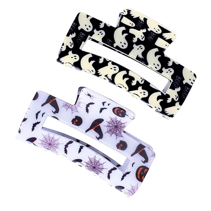 Halloween Hair Claw Clips for Women, Ghost Pumpkin Bat Witch Hat Square Hair Claw for Thick and T... | Amazon (US)
