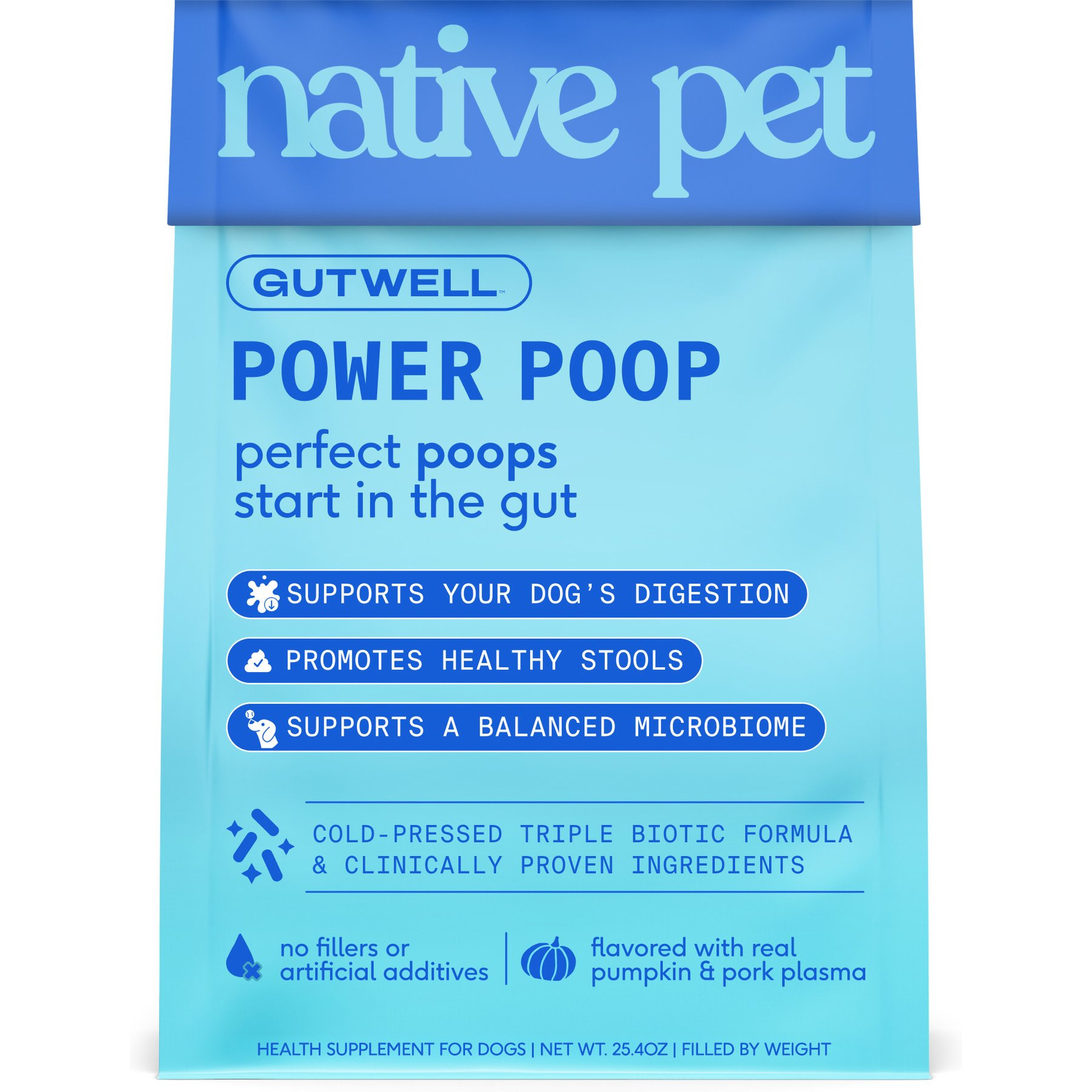 Native Pet Power Poop Digestive Health Gutwell with Prebiotics, Probiotics, & Postbiotics Supplement for Dogs, 25.4-oz bag | Chewy