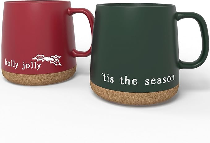 American Atelier 15 Oz Christmas Mug (Set of 2) - Stoneware Coffee Mugs with Cork Bottom, Holiday... | Amazon (US)