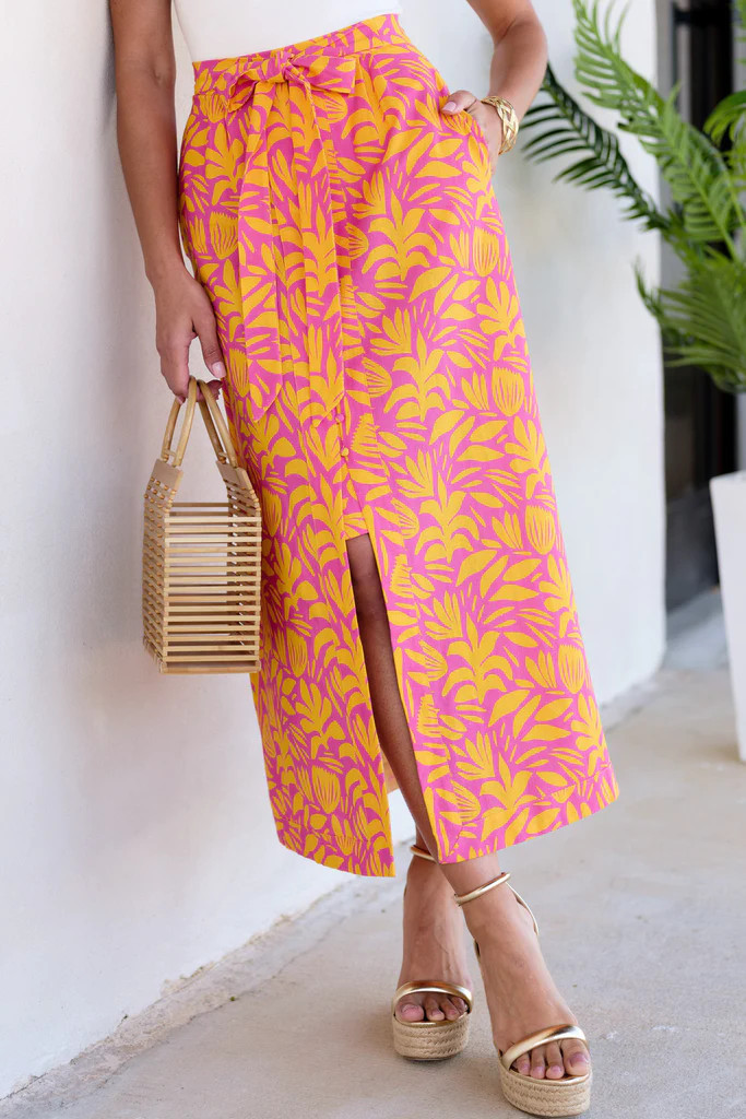 Wild Over You Pink Yellow Print Skirt | Red Dress 