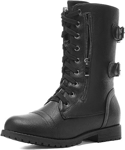 DREAM PAIRS Women's Faux Fur Lined Mid Calf Riding Combat Boots | Amazon (US)