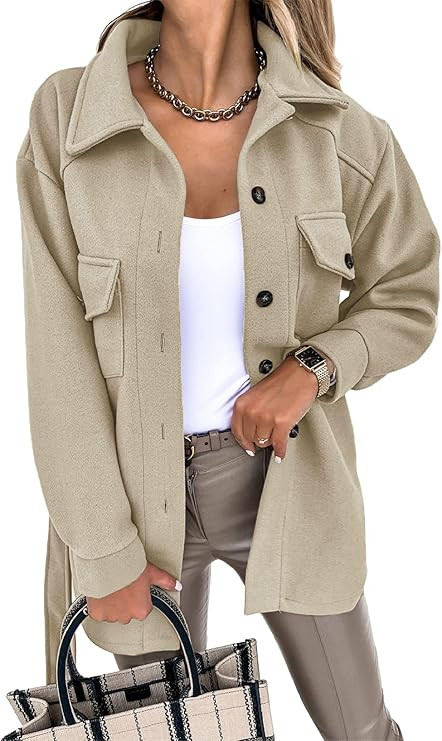 Sidefeel Womens Casual Lapel Shacket Jacket Long Sleeve Single Breasted Trench Coat Outwear | Amazon (US)