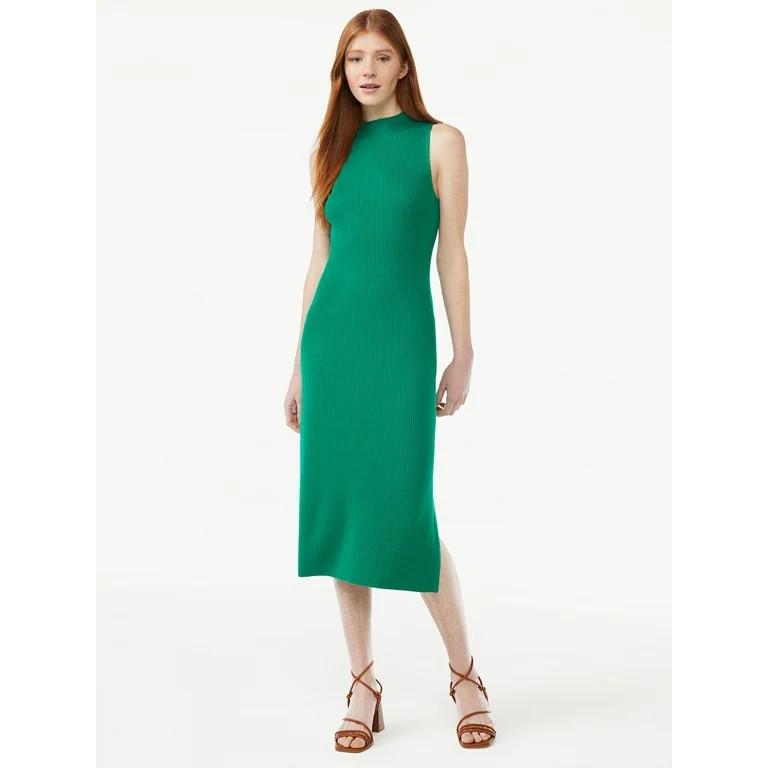 Free Assembly Women's Mock Neck Midi Sweater Dress with Side Slit | Walmart (US)
