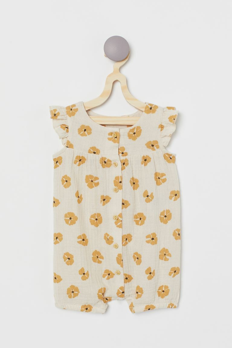 Baby Exclusive. Romper in soft, double-weave organic cotton fabric with short ruffled sleeves, bu... | H&M (US + CA)