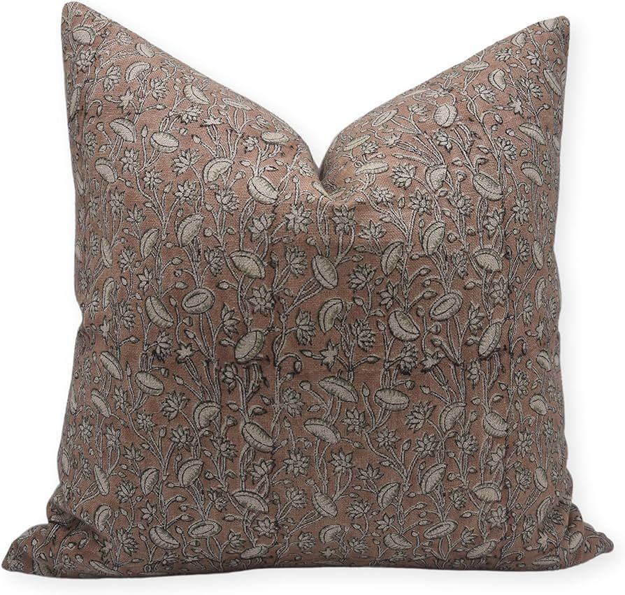 Block Print Thick Linen 18x18 Throw Pillow Covers, Decorative Handmade Vintage Pillow Covers for ... | Amazon (US)