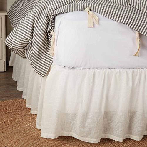 Antique Muslin Queen Bed Skirt w/ a 16" Drop, Soft White Linen-Look Textured Fabric, Gathered Vin... | Amazon (CA)