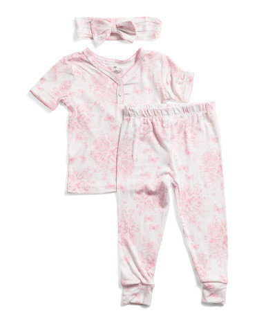 Toddler Girls 3Pc Floral Pajama Set With Headband | TJ Maxx