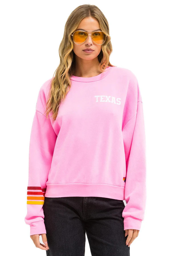 UNIVERSITY OF TEXAS RUGBY STITCH CREW SWEATSHIRT RELAXED - NEON PINK | Aviator Nation