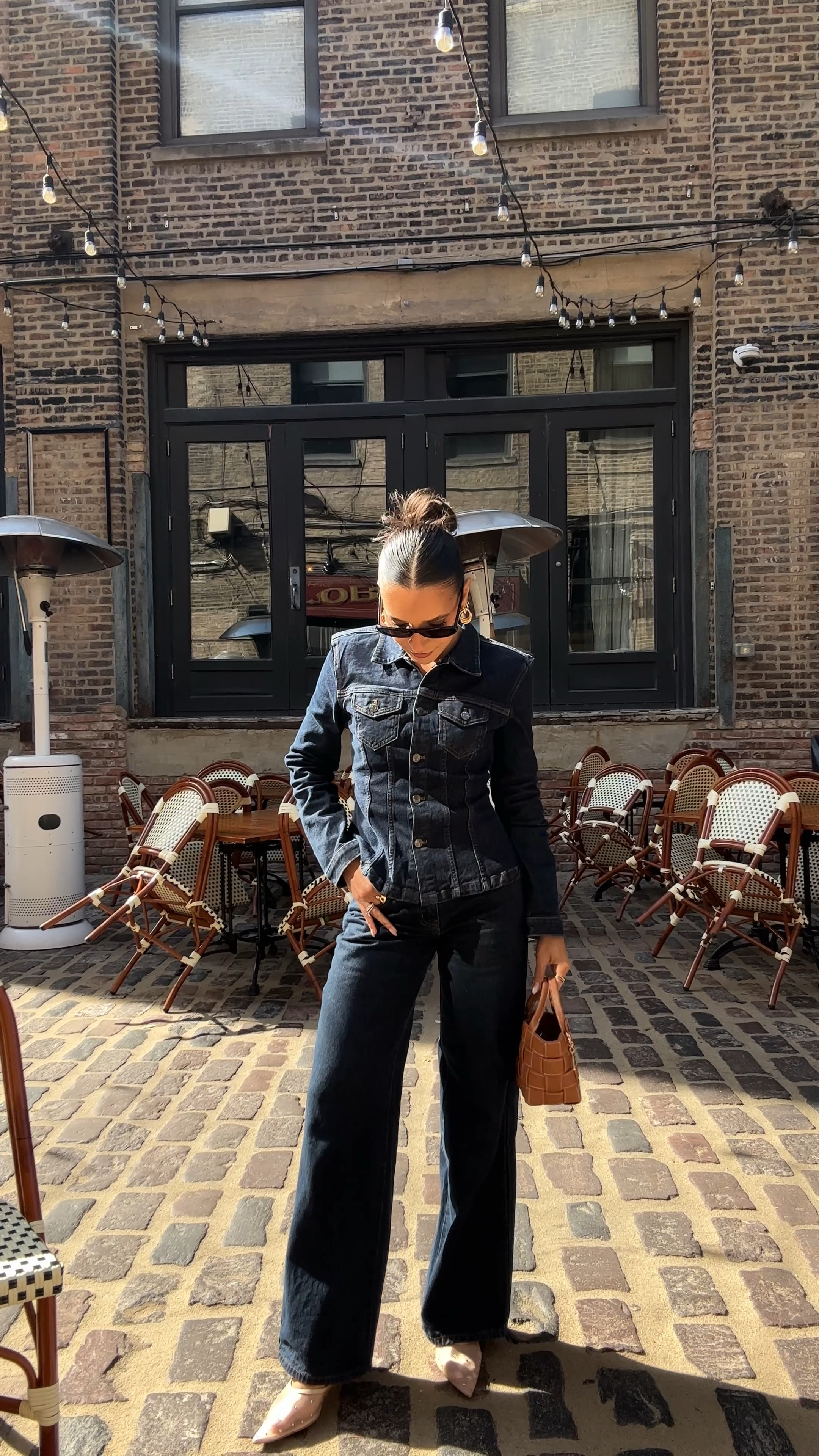 Denim on denim, denim jacket, dark blue denim, dark blue jeans 