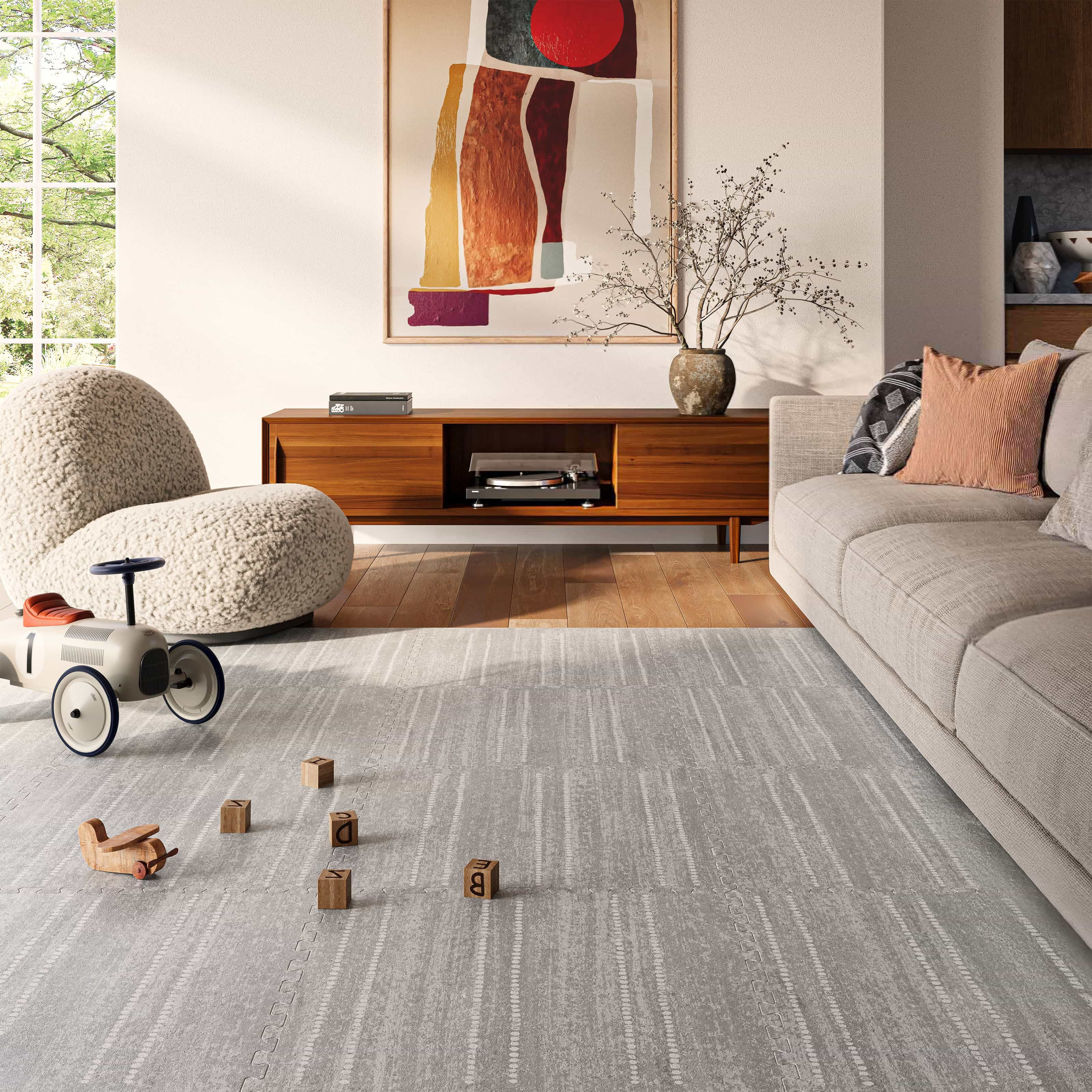 Gray Striped Baby Play Mat - Aspen in Dove| House of Noa | House of Noa