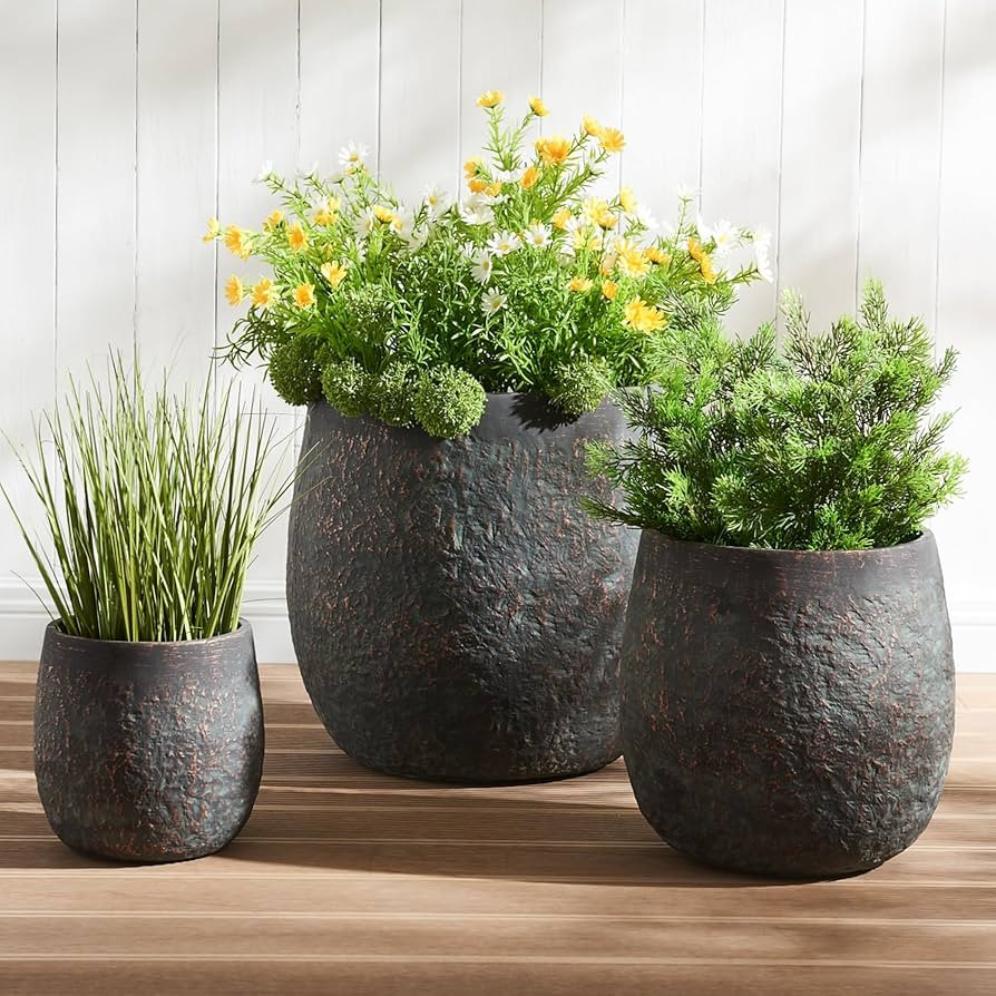 17.7"+13"+9.1" Dia Weathered Concrete Flower Pots, Modern Round Style Concrete Planter for Home, ... | Amazon (US)
