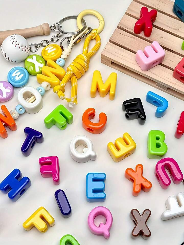 50pcs Assorted 26 Alphabet Beads, Creative Mixed Color, Large Hole Design, Suitable For DIY Decor... | SHEIN