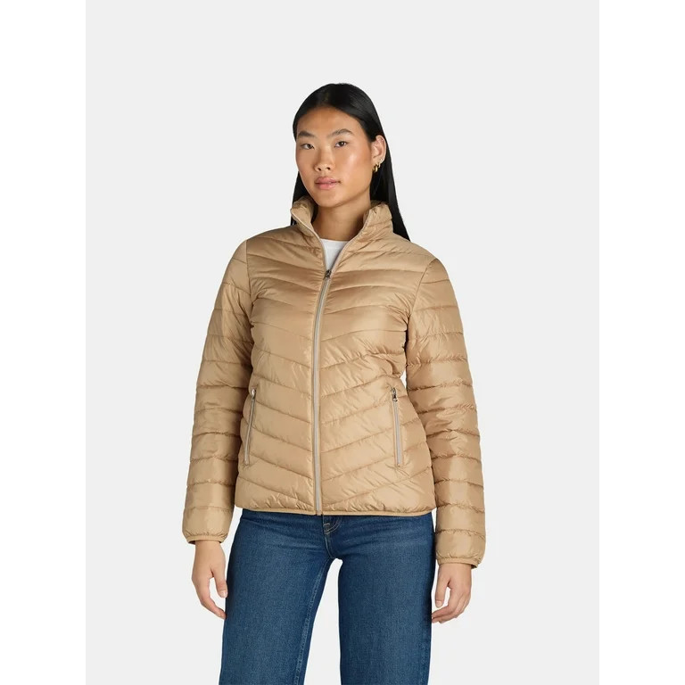 Big Chill Women's and Women’s Plus Packable Puffer Jacket, Midweight, Sizes S-3X | Walmart (US)