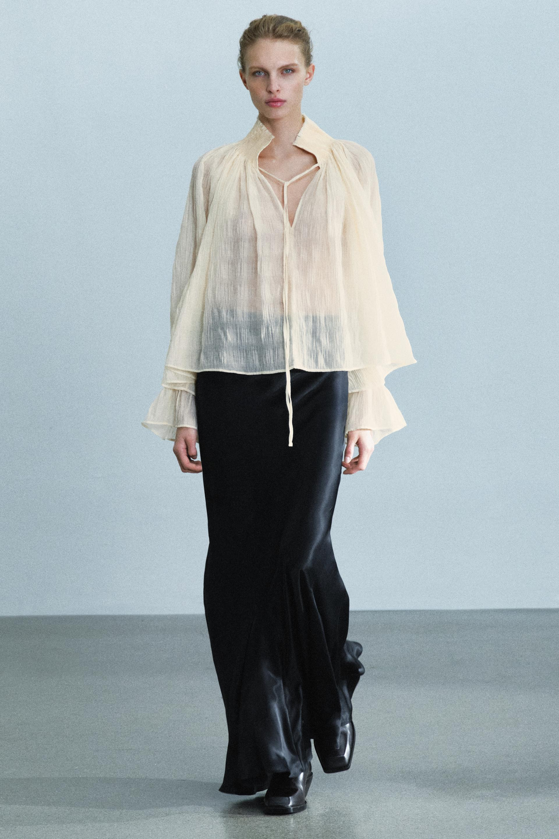 Zara - Zw Collection Lyocell-Blend Ruched Blouse - Ecru - Xs - Woman | Zara US