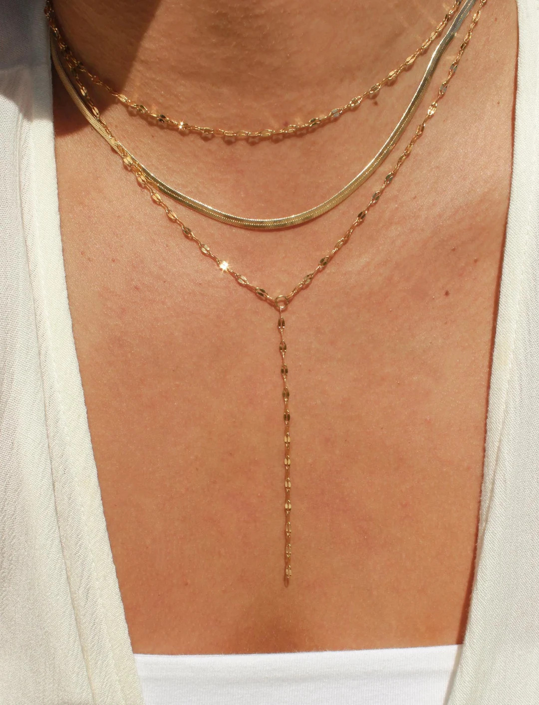 Gold Lariat Necklace, Gold Drop Dangle Chain, Dapped Chain Necklace, Dainty Gold Bridal Jewelry, ... | Etsy (US)