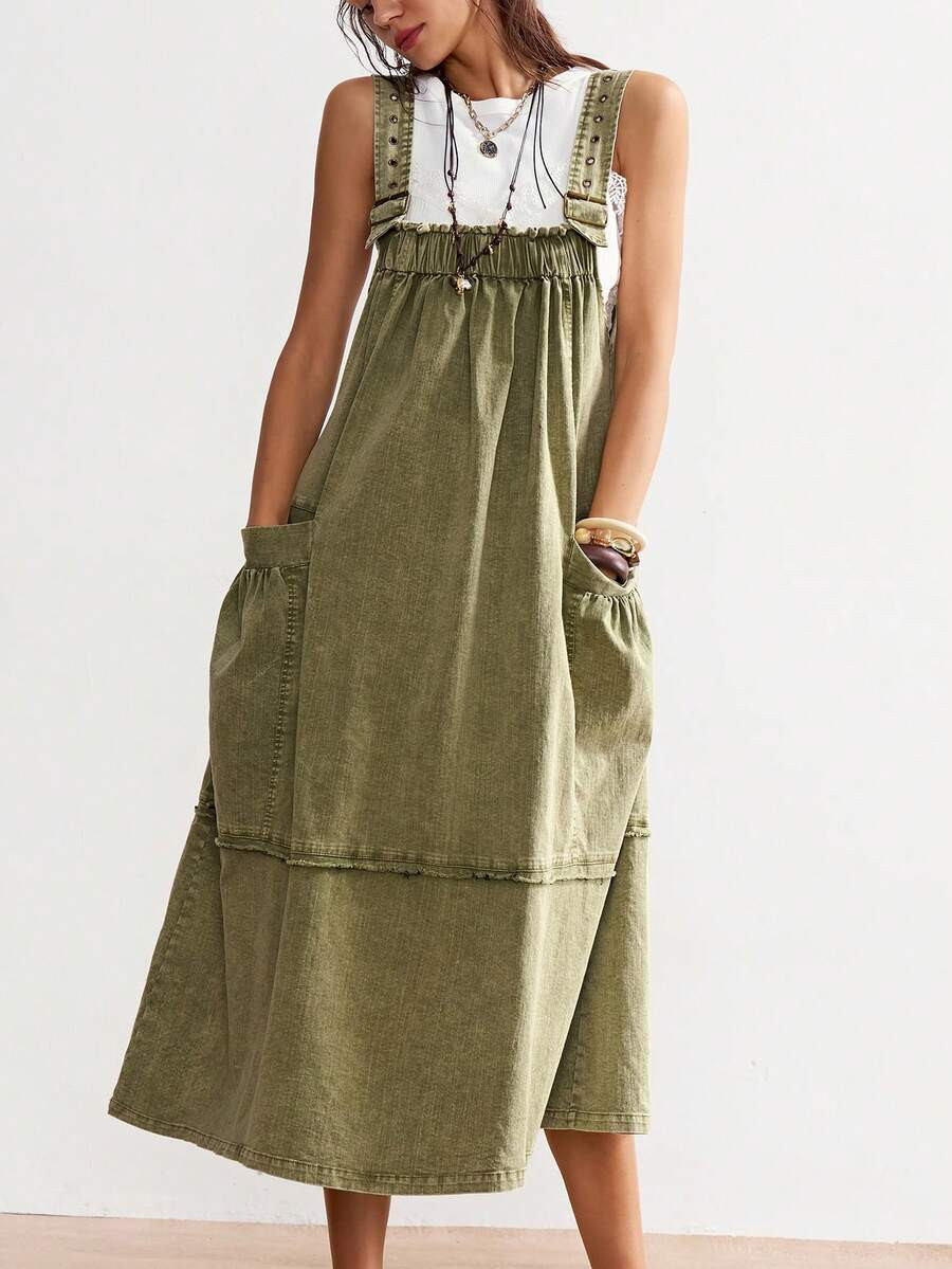 Bohemela Casual Solid Color Woven Loose Mid-Length Dress For Women | SHEIN