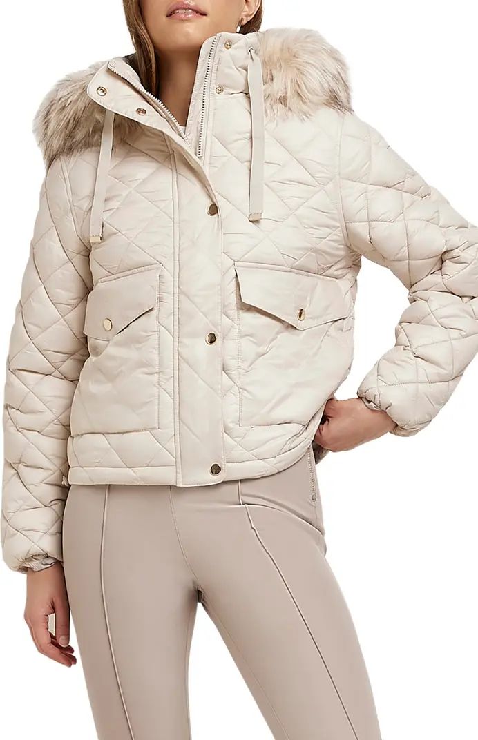 River Island Hooded Puffer Jacket with Faux Fur Trim | Nordstrom | Nordstrom