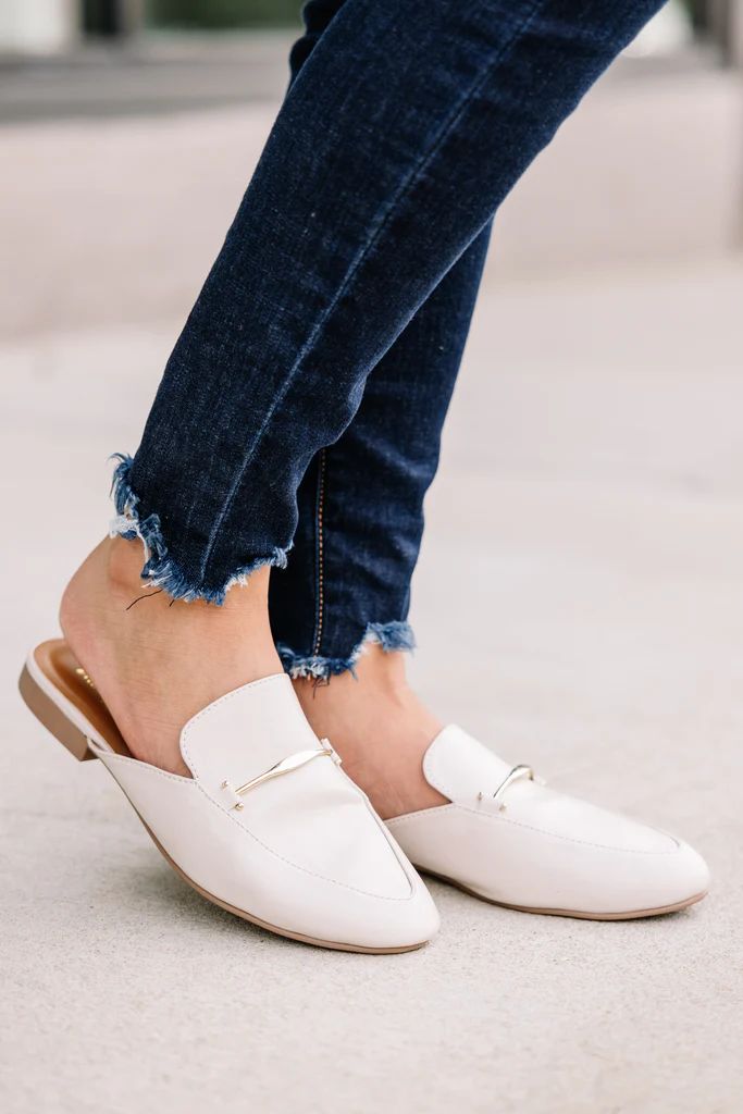 Be Your Own Boss Ivory White Flat Mules | The Mint Julep Boutique