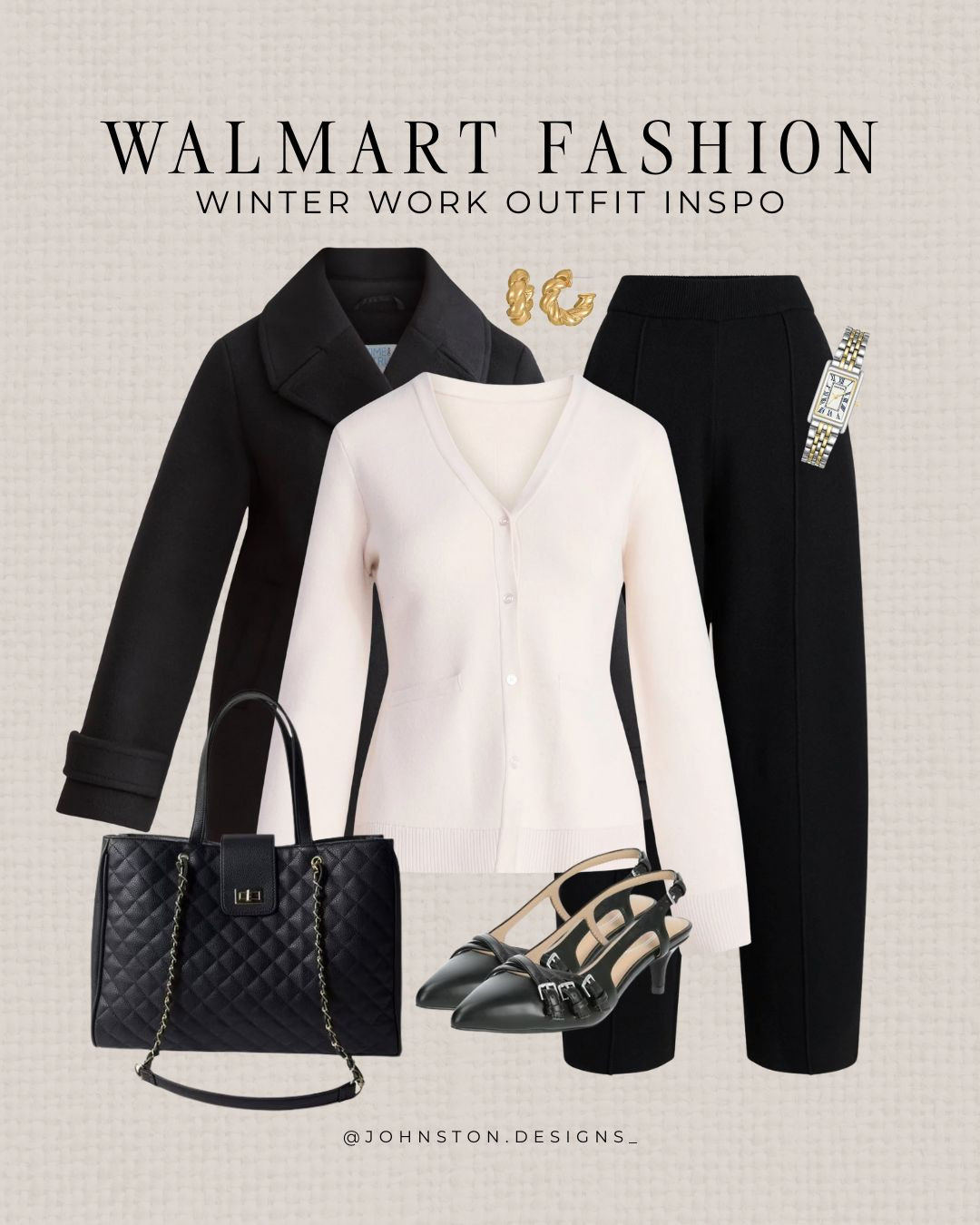 Winter work outfit inspo from Walmart! Affordable women's clothing, comfortable work pants, sweater, peacoat, look for less style, neutral finds, work tote, style inspo, Walmart fashion. 

 #LTKootd #LTKFindsUnder50 #LTKWorkwear