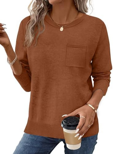 OFEEFAN Sweaters for Women Knitted Ribbed Casual Long Sleeve Crew Neck Pullover Basic Fall Fashio... | Amazon (US)