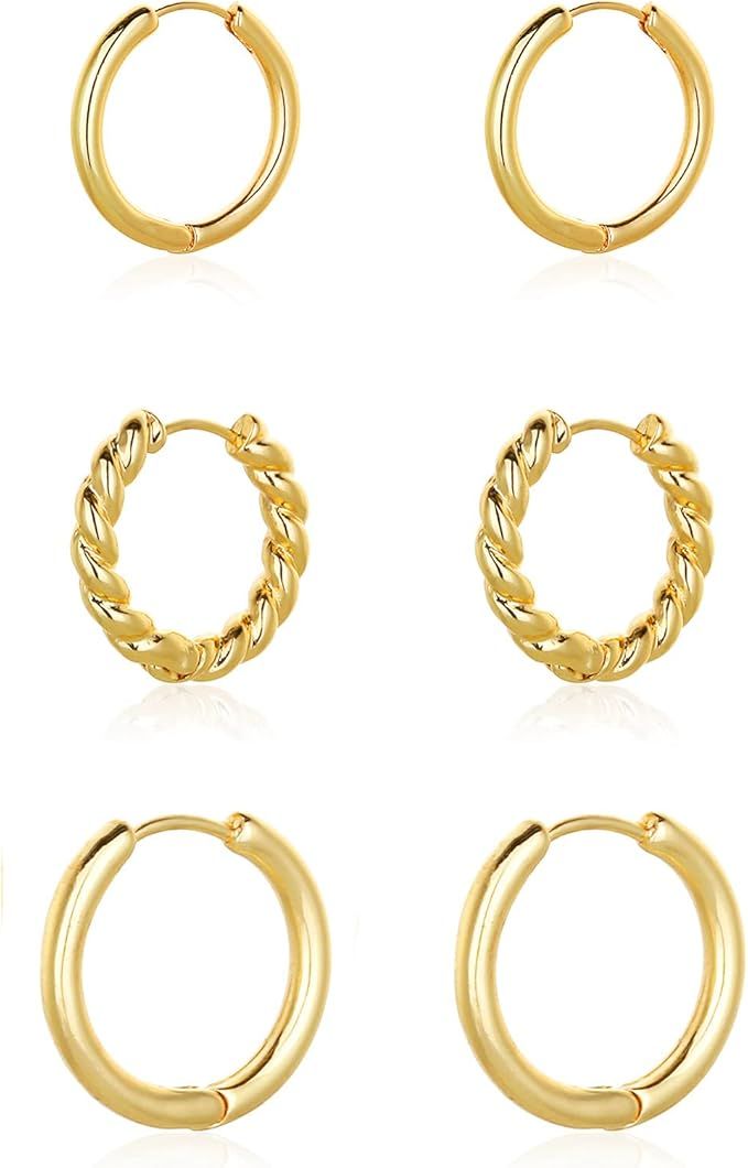 Wgoud Chunky Hoop Earrings Set 14K Gold Hoop Earrings for Women Hypoallergenic, Thick Hoops Earri... | Amazon (US)