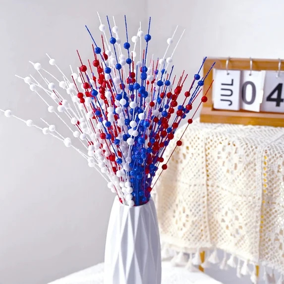QuanTara 16.93 Inch Red White Blue Foam Berry Sprigs, Glitter Patriotic Decorations for 4th of Ju... | Walmart (US)