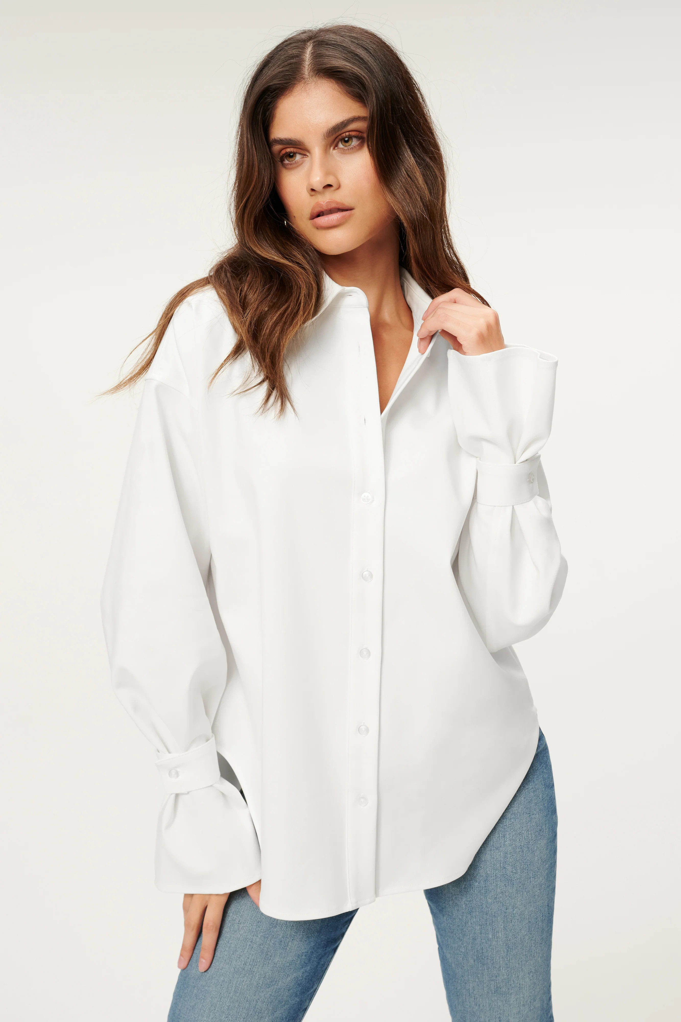 TABBED POPLIN SHIRT | WHITE001 | Good American