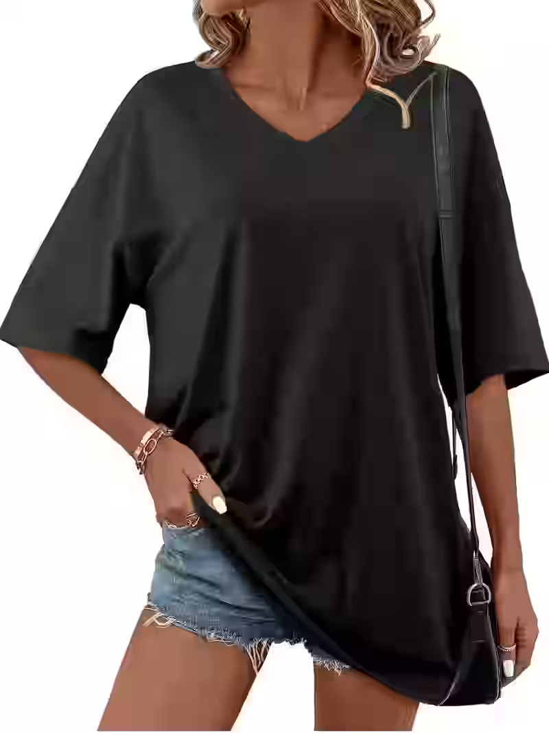 Fancyglim Womens Oversized Tops Short Sleeve Loose Fit Tunic Shirts Black XL | Walmart (US)