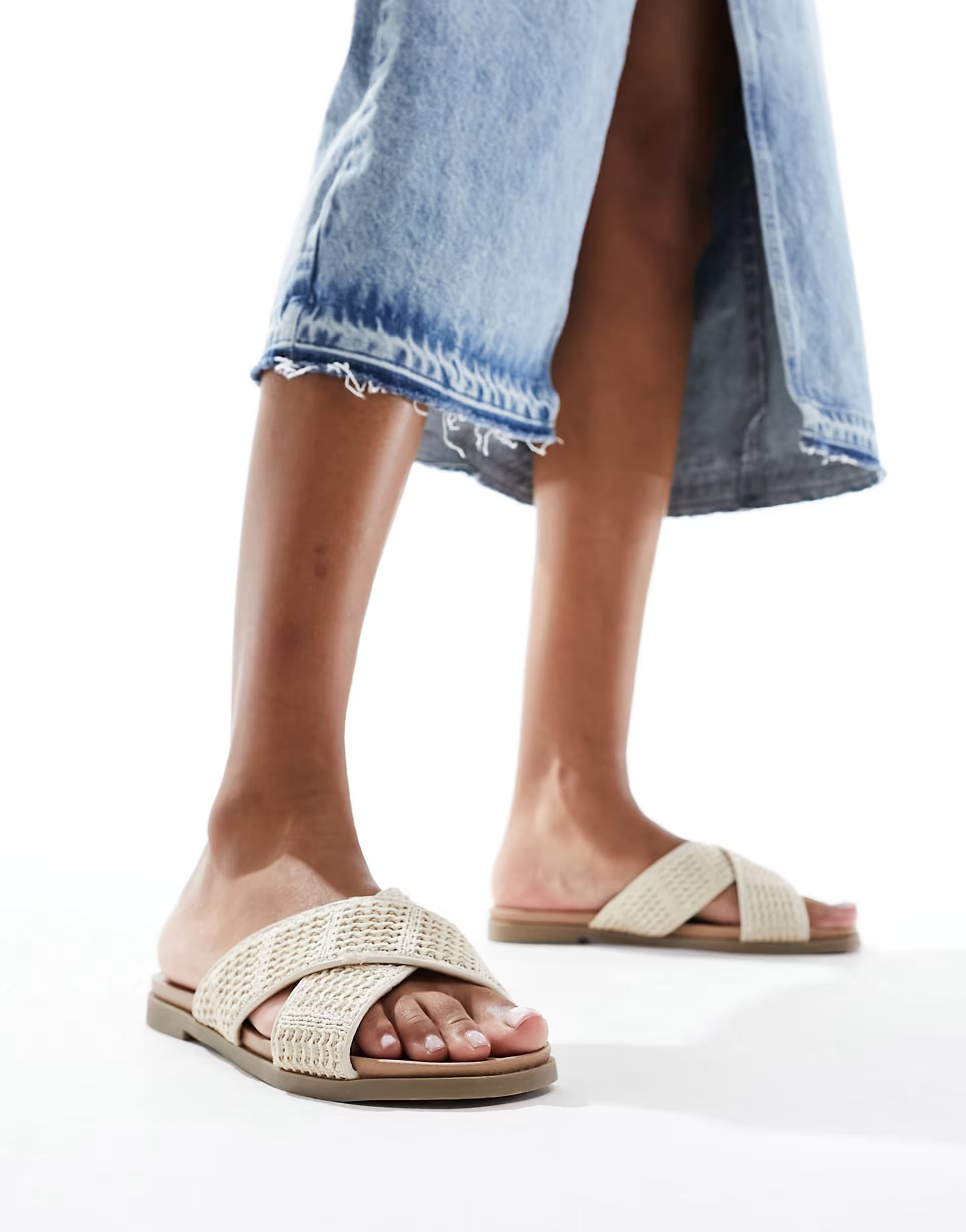 New Look cross front flat slip on sandals in off white | ASOS (Global)