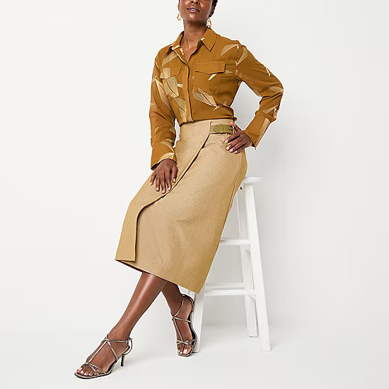 Worthington Womens Midi Wrap Skirt-Tall | JCPenney