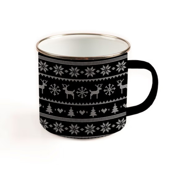 Custom Campfire Mugs | Coffee Mugs | Holiday Mugs | Enamel 16oz Mug | Black Fairisle | Etsy (US)