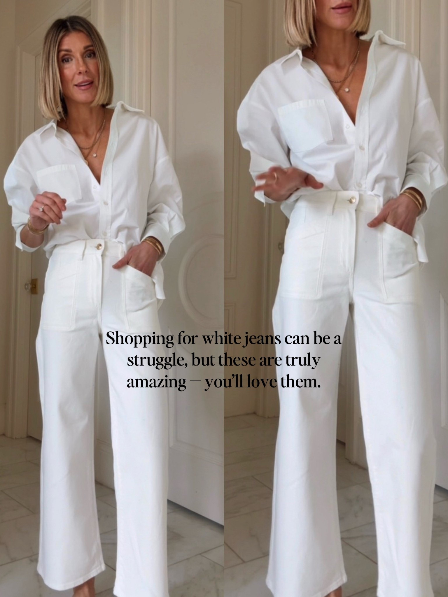 A great pair of white jeans... I always find it so different to find a flattering pair.. these are wide leg and have nice stretch! 