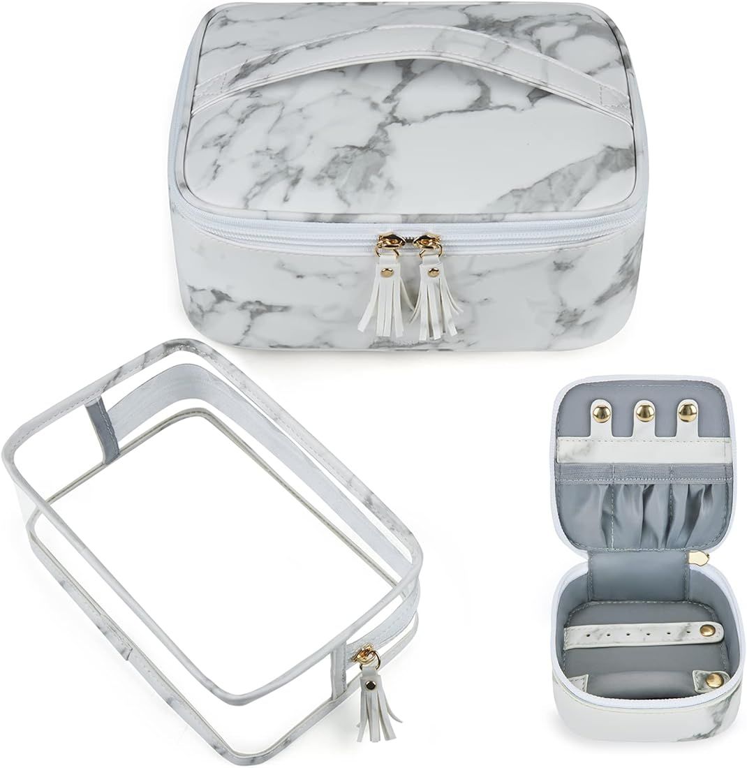 ECOSUSI Makeup Bag Cosmetic Bag Set 3 PCS Makeup Case with Clear Toiletry Bag Jewelry Organizer 3... | Amazon (US)