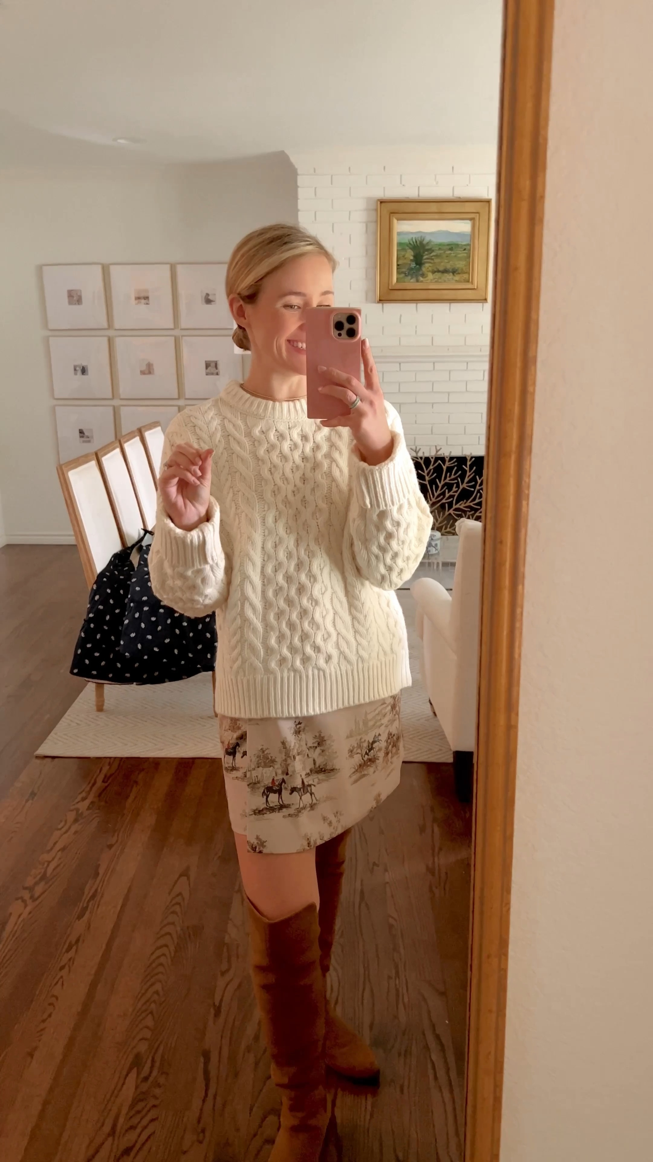 Hill house fall try on 🍃🍂

SIZING:

Sweater // wearing XS, fits oversized, order your usual blouse size
Skirt // wearing XS, fits slightly loose
Boots // order usual boot size (I always size up a half size for room for socks)