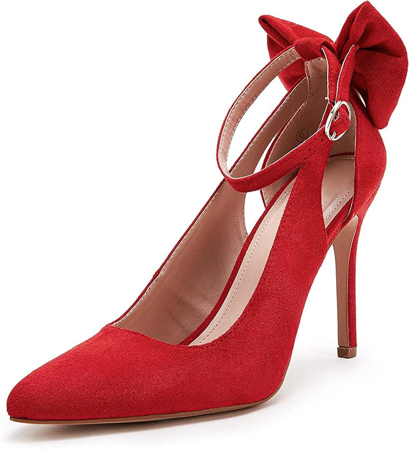 PiePieBuy Women's Pointed Toe High Heels Ankle Strap D'Orsay Pumps Shoes Bow Wedding Bowtie Back ... | Amazon (US)