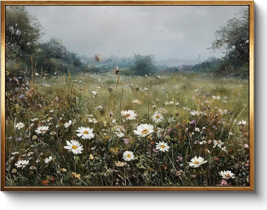 InSimSea Golden Framed Vintage Wildflower Canvas Wall Art, Rustic Nature Floral Landscape Country... | Amazon (CA)