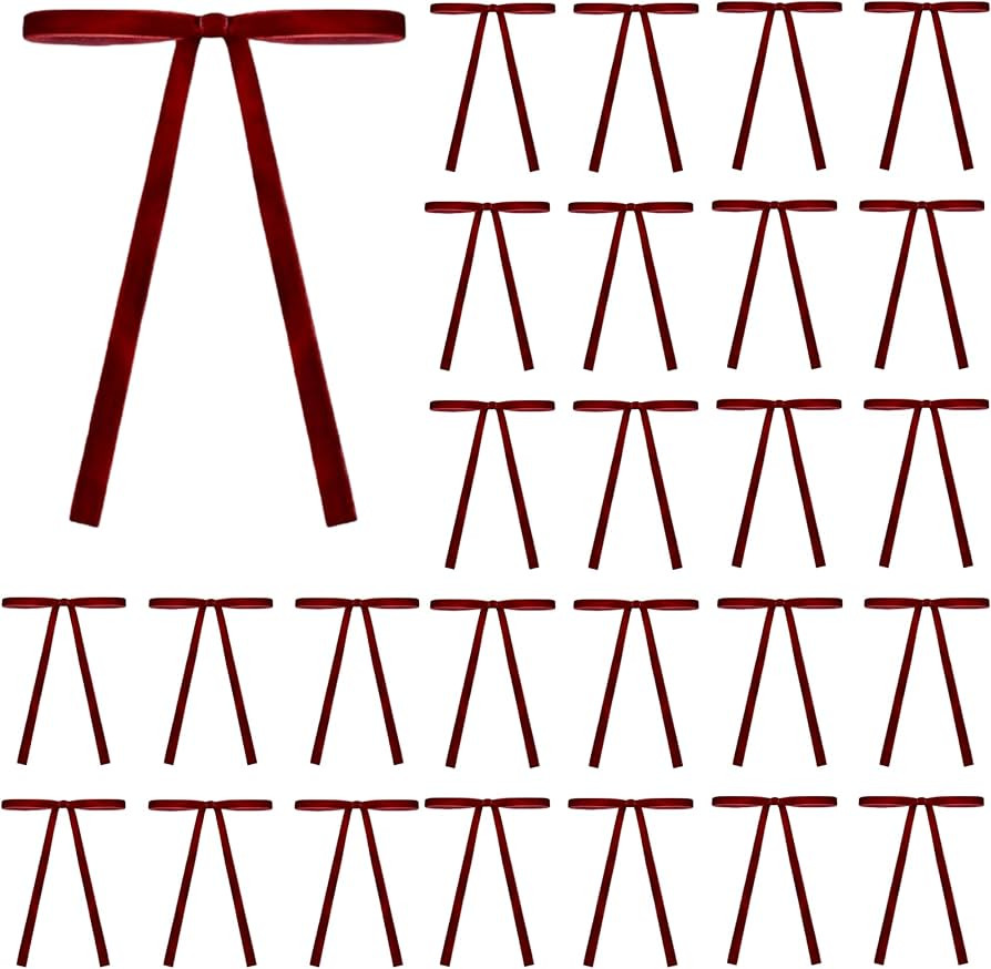 30 Pcs Burgundy Velvet Christmas Bows 5 x 7 Inch Rustic Vintage Wedding Velvet Ribbon Gift Bows f... | Amazon (US)