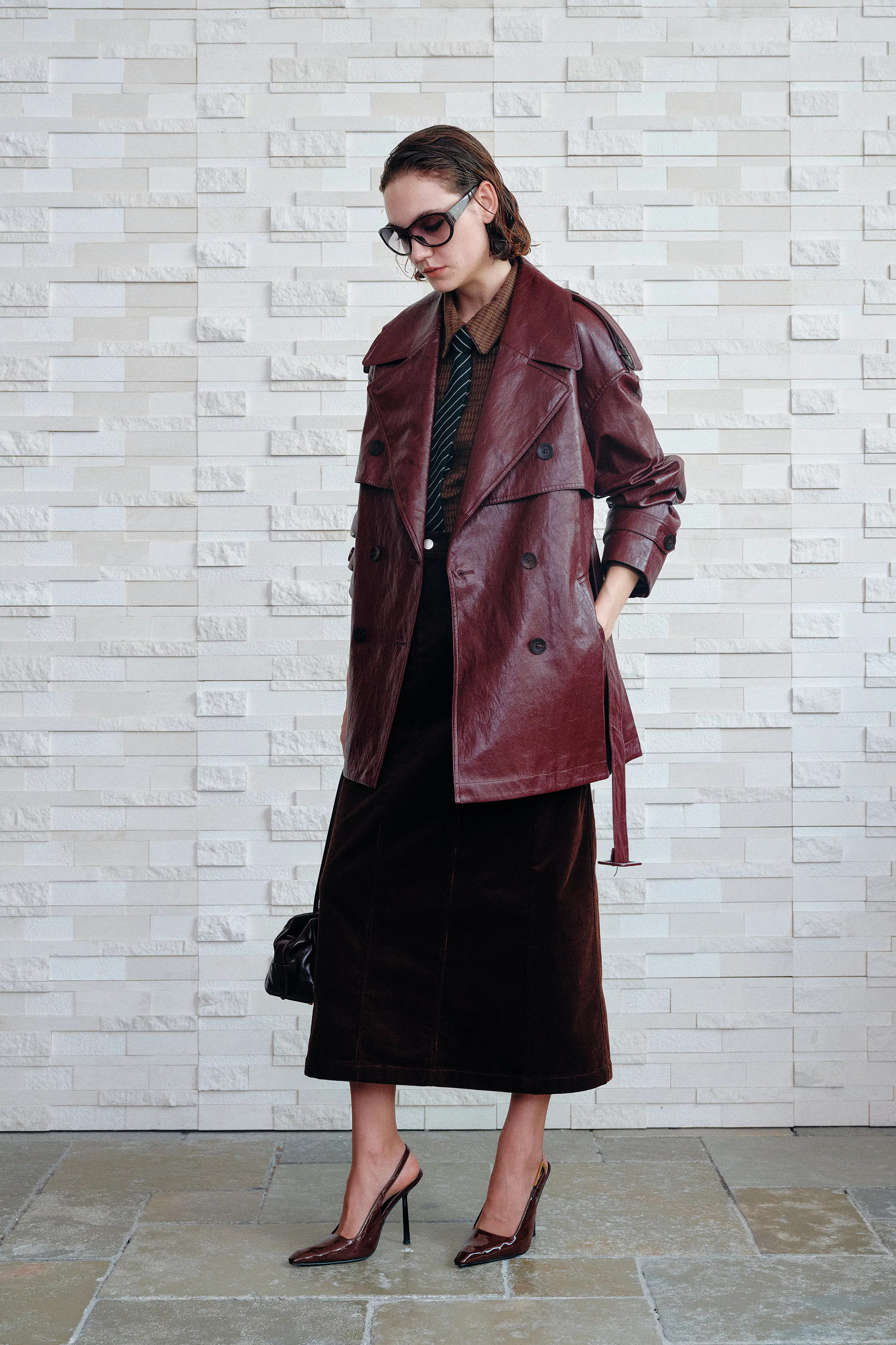 Ostro Trench Style Coat in Waxed Faux Leather | Fabrique