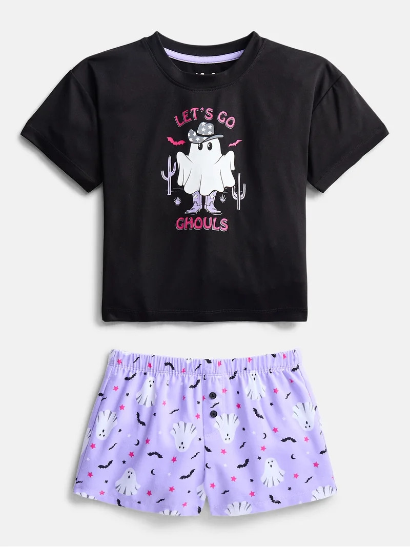 Wonder Nation Girls' Graphic Tee and Shorts Pajama Set, 2-Piece, Sizes 4-18 | Walmart (US)