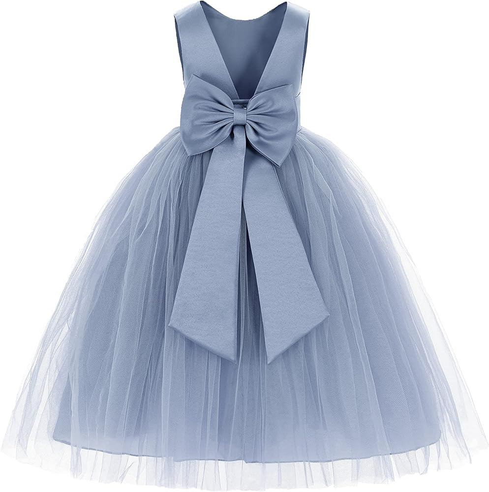 ekidsbridal V-Back Satin Flower Girl Dress Toddler Communion Gown Formal Dresses 219 | Amazon (US)
