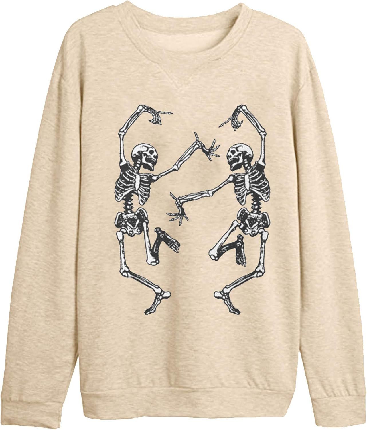 Halloween Sweatshirts for Women Funny Dancing Skull Skeleton Graphic Oversized Bat Long Sleeve O-... | Amazon (US)
