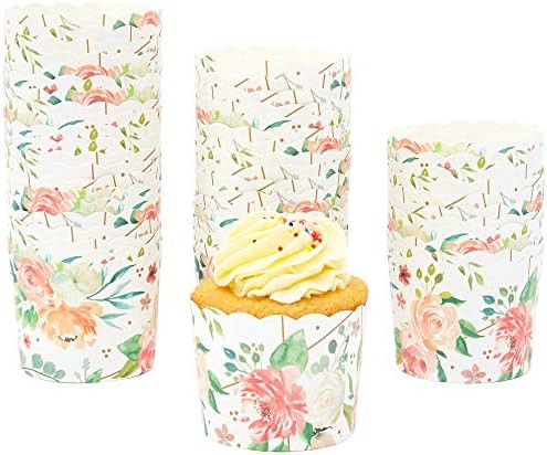 50-Pack Muffin Liners - Floral Watercolor Cupcake Wrappers Paper Baking Cups | Amazon (US)