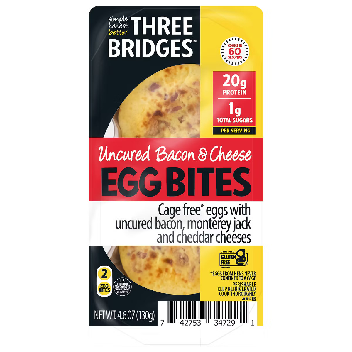 Three Bridges Uncured Bacon & Cheese Egg Bites Gluten Free - 4.6oz/2ct | Target