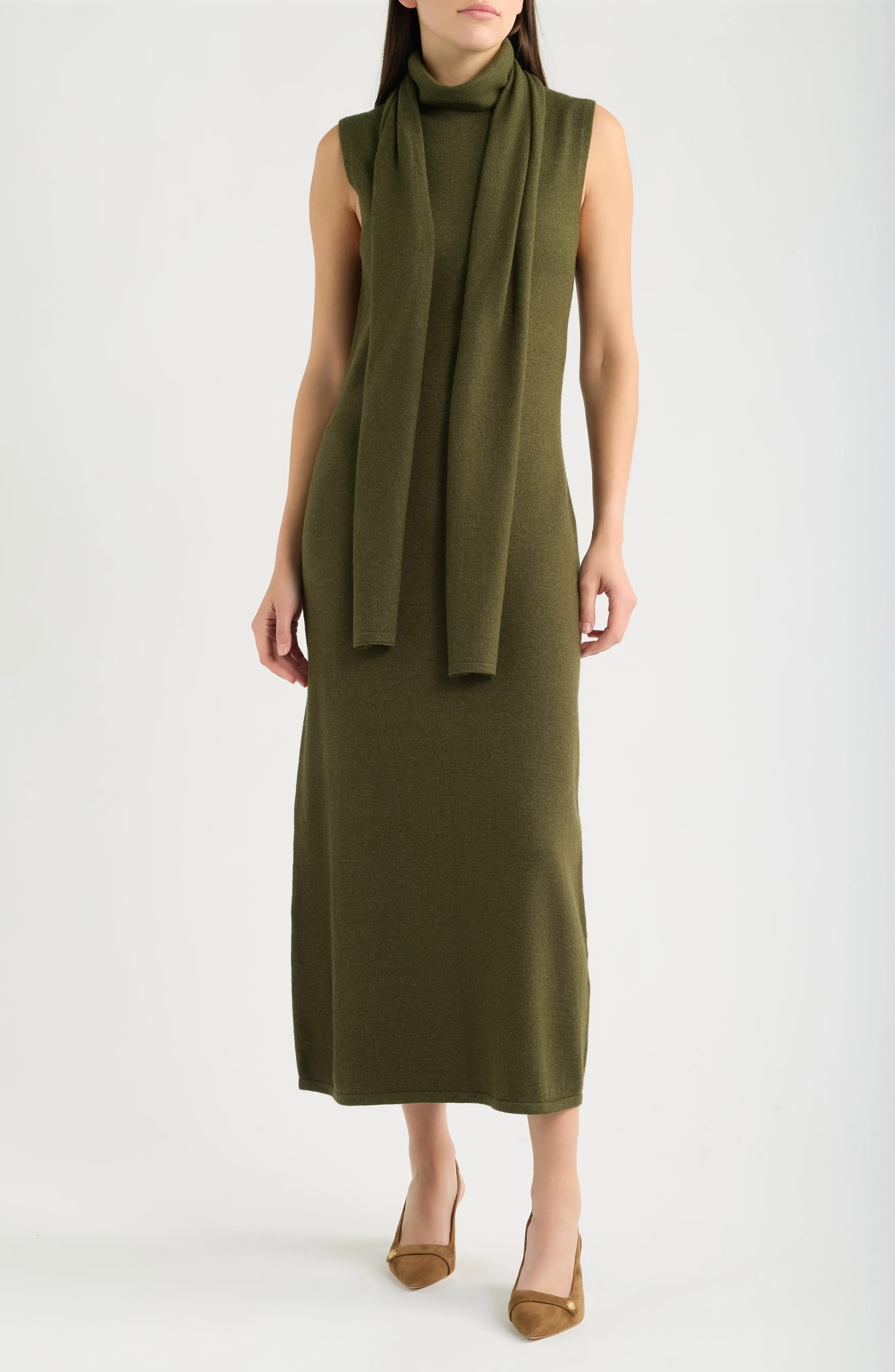 Vince Camuto Scarf Neck Sweater Dress in Brown at Nordstrom, Size Xx-Large | Nordstrom