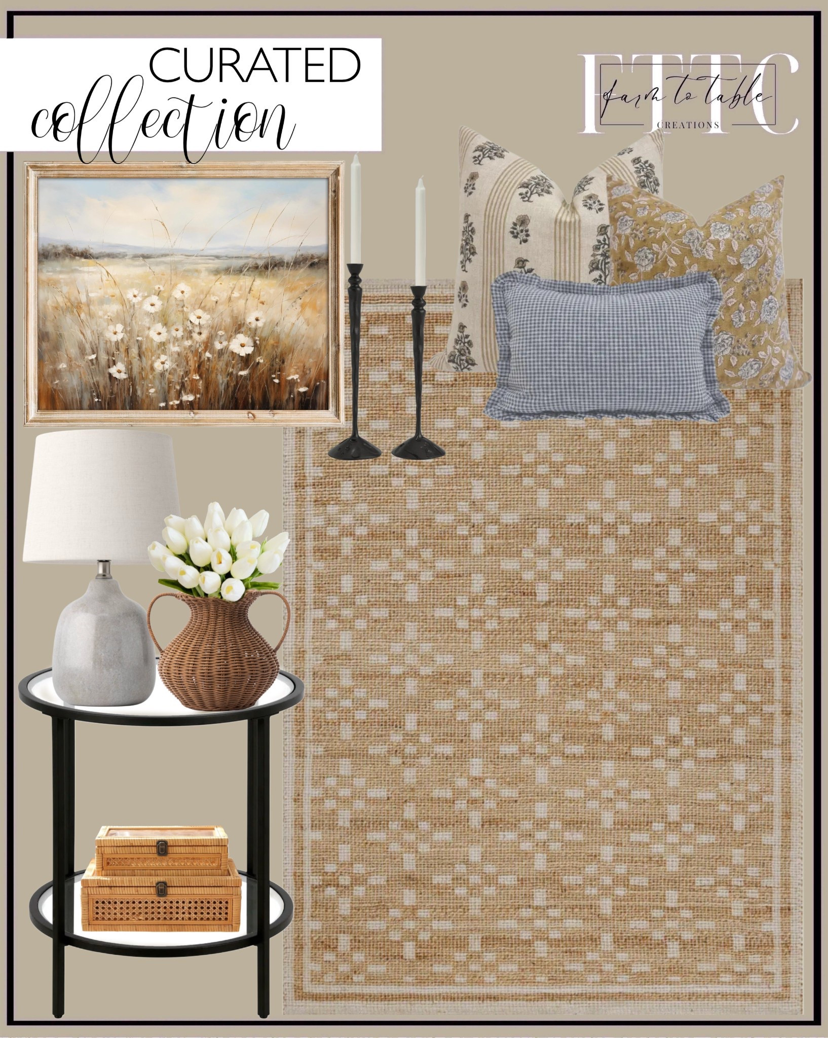 Curated Collection. Follow @farmtotablecreations on Instagram for more inspiration.

Chris Loves Julia x Loloi Judy Natural / Ivory Area Rug. Pillow Combination. Neutral Pillow Combo. Vintage Wall Art. Antonia Woven Vase. Ceramic Table Lamp Gray - Threshold. Ceno Glass top end table. Rattan and Cane Square Stacking Boxes with Glass Top Lid - Set of 2. Eyers Aluminum Tabletop Candlestick. 

Living Room finds | Bedroom Furniture | nightstands | Home Decor| Fireplace Decor | Spring Refresh |  Bedroom Finds | Neutral Stems | Spring Stems | Bookshelf Decor | Bedroom Space | Cozy  Corner | Bathroom | Curated Entryway | Spring  Decor | End of Year Clearance | Trending Decor | Viral Decor  | Coffee Table Decor | Neutral Decor | Fall Stem Sale | Target Finds | Skinny Bench | Bedroom | Living Room | Breakfast Nook | Amazon Home | Target Sale | Loloi Rugs | Magnolia Home | console table | console table styling | faux stems | entryway space | front porch decor | neutral decor | entryway decor | cozy home | affordable decor |  home decor | home inspiration | console styling | entryway rug | cozy moody home | moody home decor | neutral home | bathroom decor | living room | spring decor | Hearth & Hand | Studio McGee | 2025 Home Trends | trending home | Crate&Barrel 




#LTKSaleAlert #LTKHome #LTKFindsUnder50