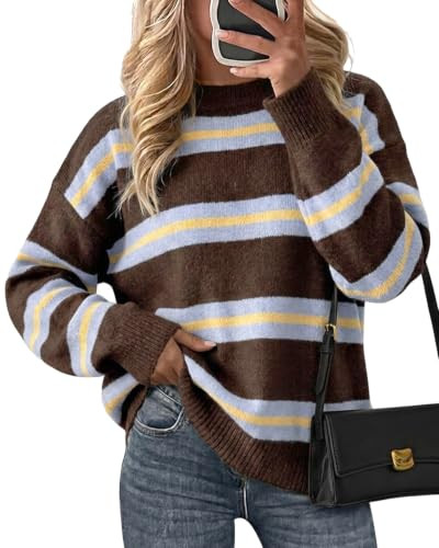 Cicy Bell Womens Striped Pullover Sweater Color Block Casual Loose Knit Top | Amazon (US)