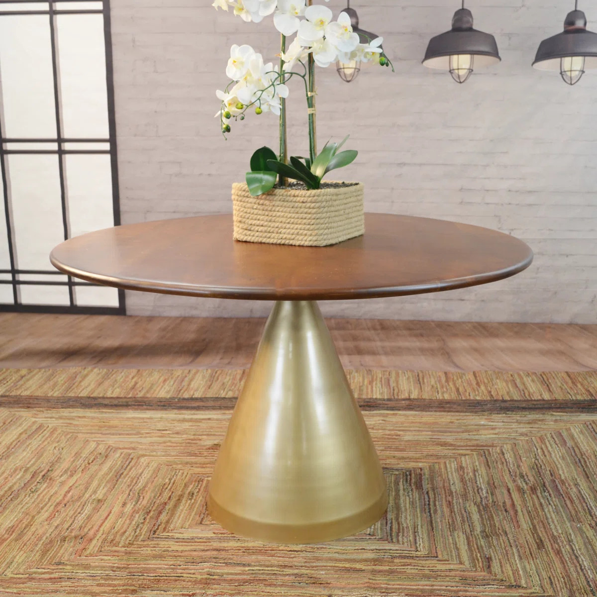 Forma Round Solid Wood Top Metal Base Dining Table | Wayfair North America